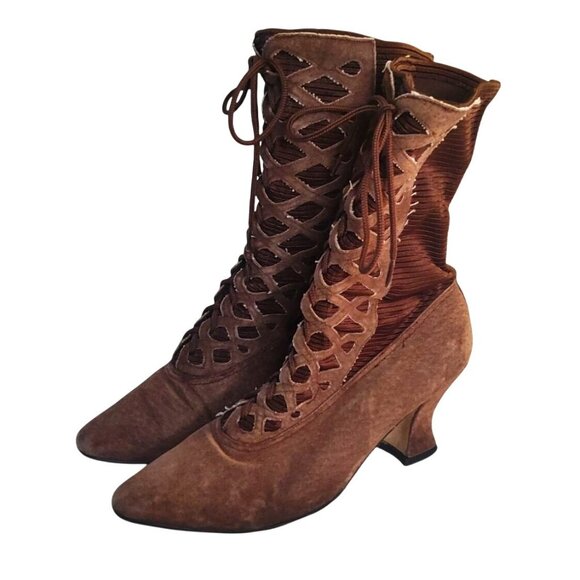 Vintage Newport News Women's Size 6.5 Brown Witch Victorian Suede Heeled Boots - Picture 2 of 10